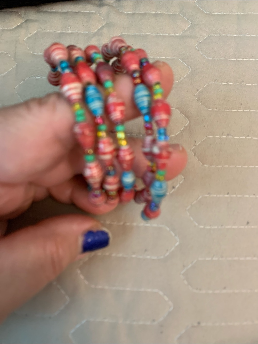 Pink & Blue  Paper Beaded Wrap Bracelet